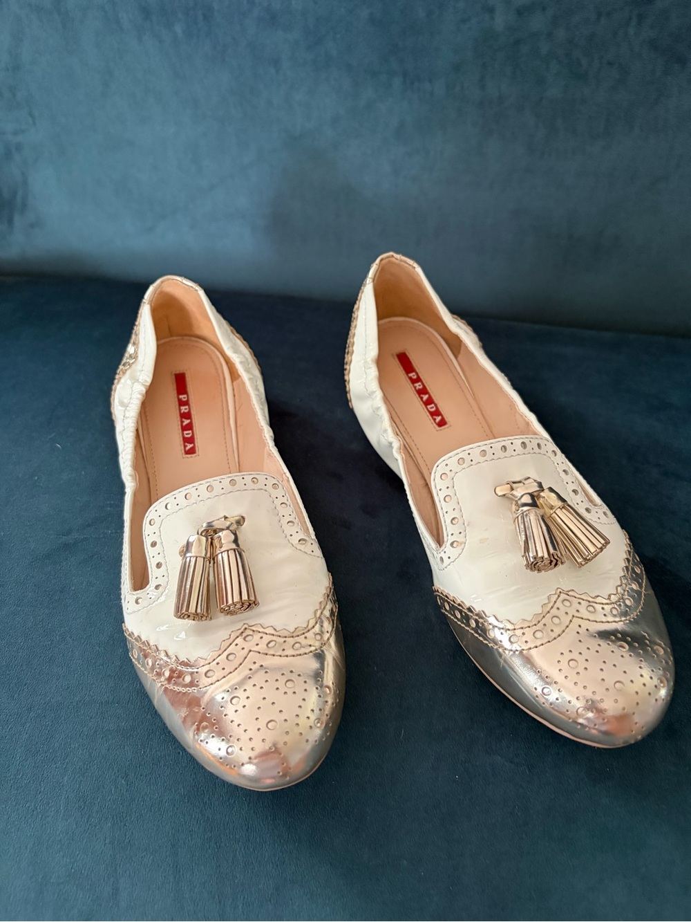 Prada White Leather Tassel Loafers with Silver Toe Caps